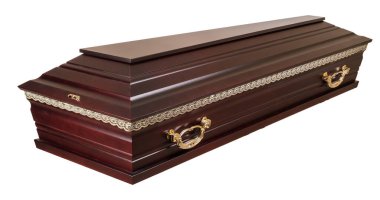 Tahtadan yapılmış tabut. Beyaz bir arkaplanda izole edilmiş.