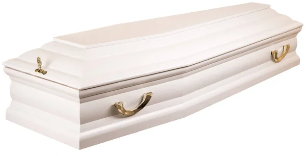 Coffin Hecho Madera Aislado Sobre Fondo Blanco — Foto de Stock