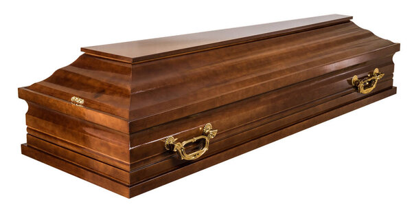 Coffin made of wood. Isolated on a white background.