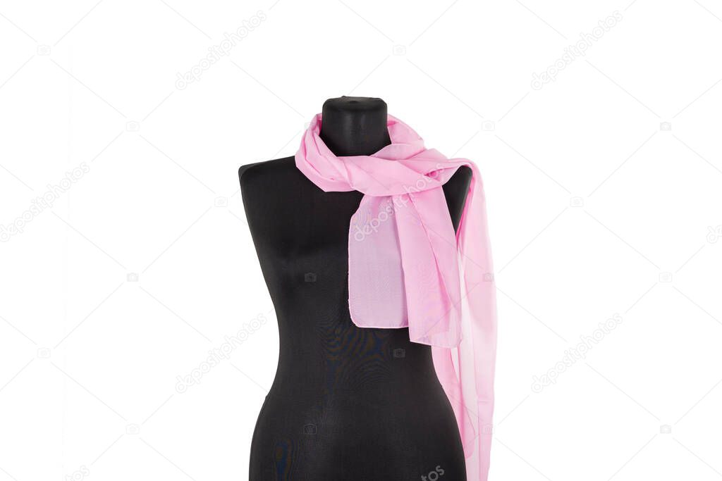 Scarf, shawl on a black mannequin. Isolated