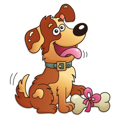 Beyaz arka plan üzerinde izole kemik ile komik köpek. Tebrik kartı. Doğum günü. Sevgililer günü. Çocuklar için.