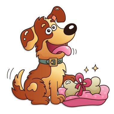 Beyaz arka plan üzerinde izole kemik ile komik köpek. Tebrik kartı. Doğum günü. Sevgililer günü. Çocuklar için.