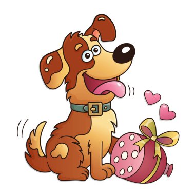 Beyaz arka plan üzerinde izole sosis ile komik köpek. Tebrik kartı. Doğum günü. Sevgililer günü. Çocuklar için
