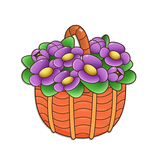 Panier Fleurs Isolé Sur Fond Blanc Violettes — Image vectorielle