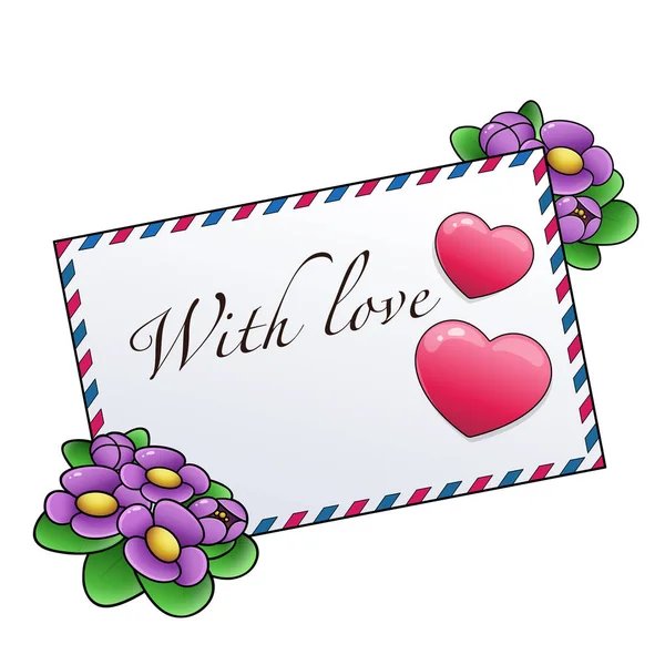 Приветственное Письмо Цветами Сердечками Белом Фоне День Святого Валентина День — стоковый вектор