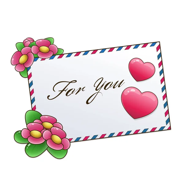 Pozdravem Dopis Květinami Srdce Izolovaných Bílém Pozadí Den Svatého Valentýna — Stockový vektor