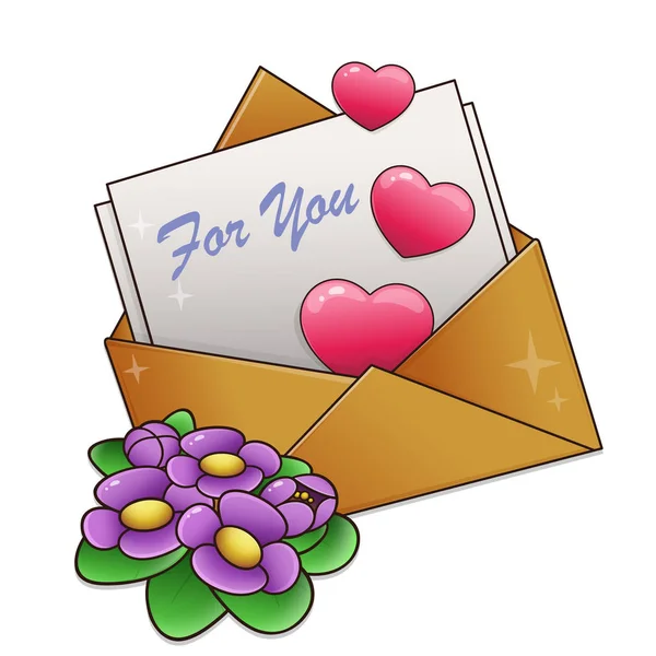 Lettre Vœux Avec Des Fleurs Des Cœurs Isolés Sur Fond — Image vectorielle