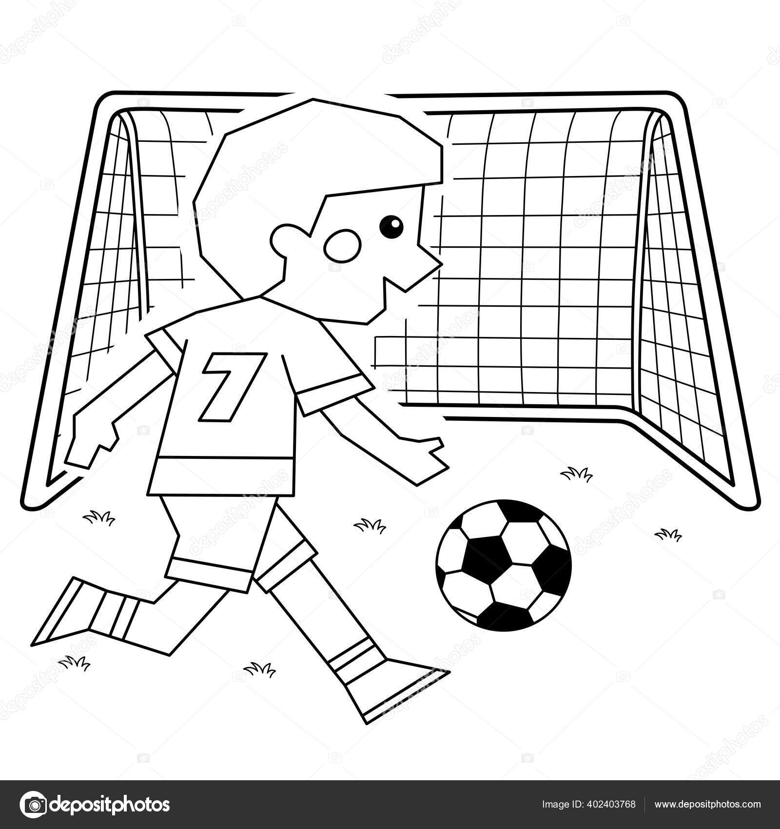 Coloring Page Outline Cartoon Boy Soccer Ball Football Goal Coloring Vector Image By C Oleon17 Vector Stock