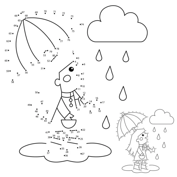 Gra Liczb Dla Dzieci Kolorowanka Zarys Strony Dziewczyny Chodzącej Deszczu — Wektor stockowy