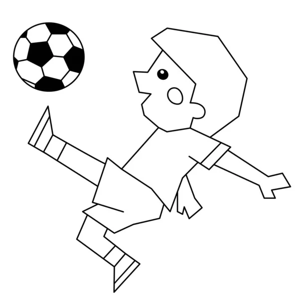 Coloring Page Outline Cartoon Boy Soccer Ball Coloring Book Kids — Stock Vector