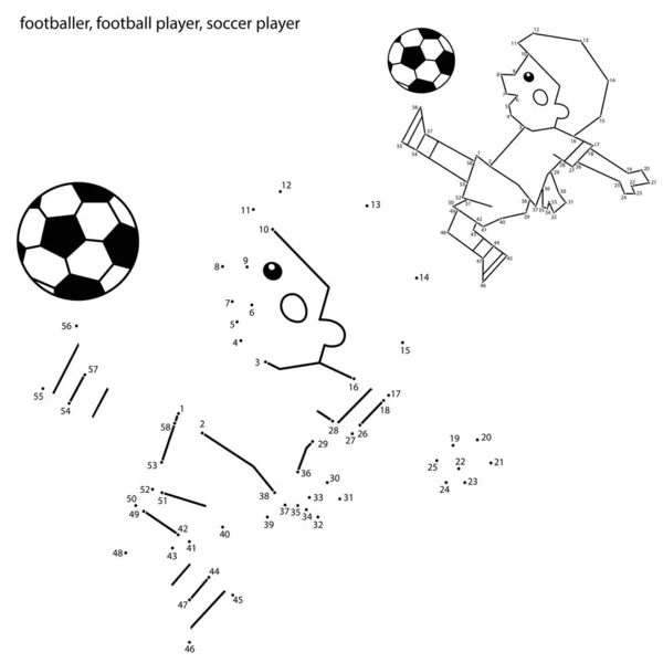 Gioco Numeri Bambini Disegno Colorare Ragazzo Del Fumetto Con Pallone — Vettoriale Stock