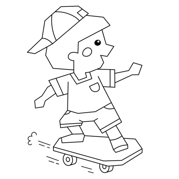 Malvorlagen Umriss Des Cartoon Boy Auf Dem Skateboard Malbuch Für — Stockvektor