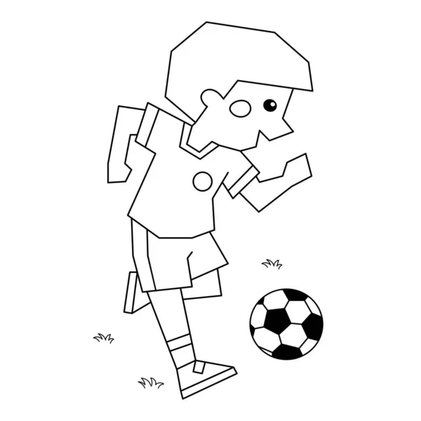 Zbarvení Stránky Obrys Cartoon Boy Fotbalovým Míčem Omalovánky Pro Děti — Stockový vektor