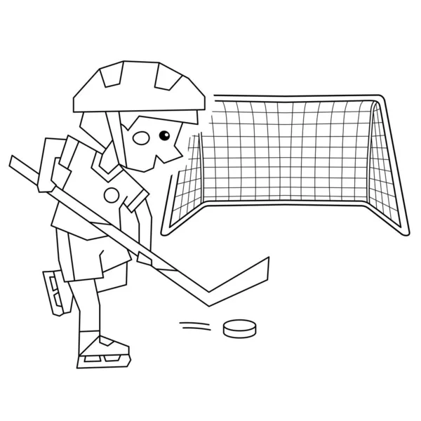 Окраска Контура Мультяшного Мальчика Играющего Хоккей Раскраска Детей — стоковый вектор