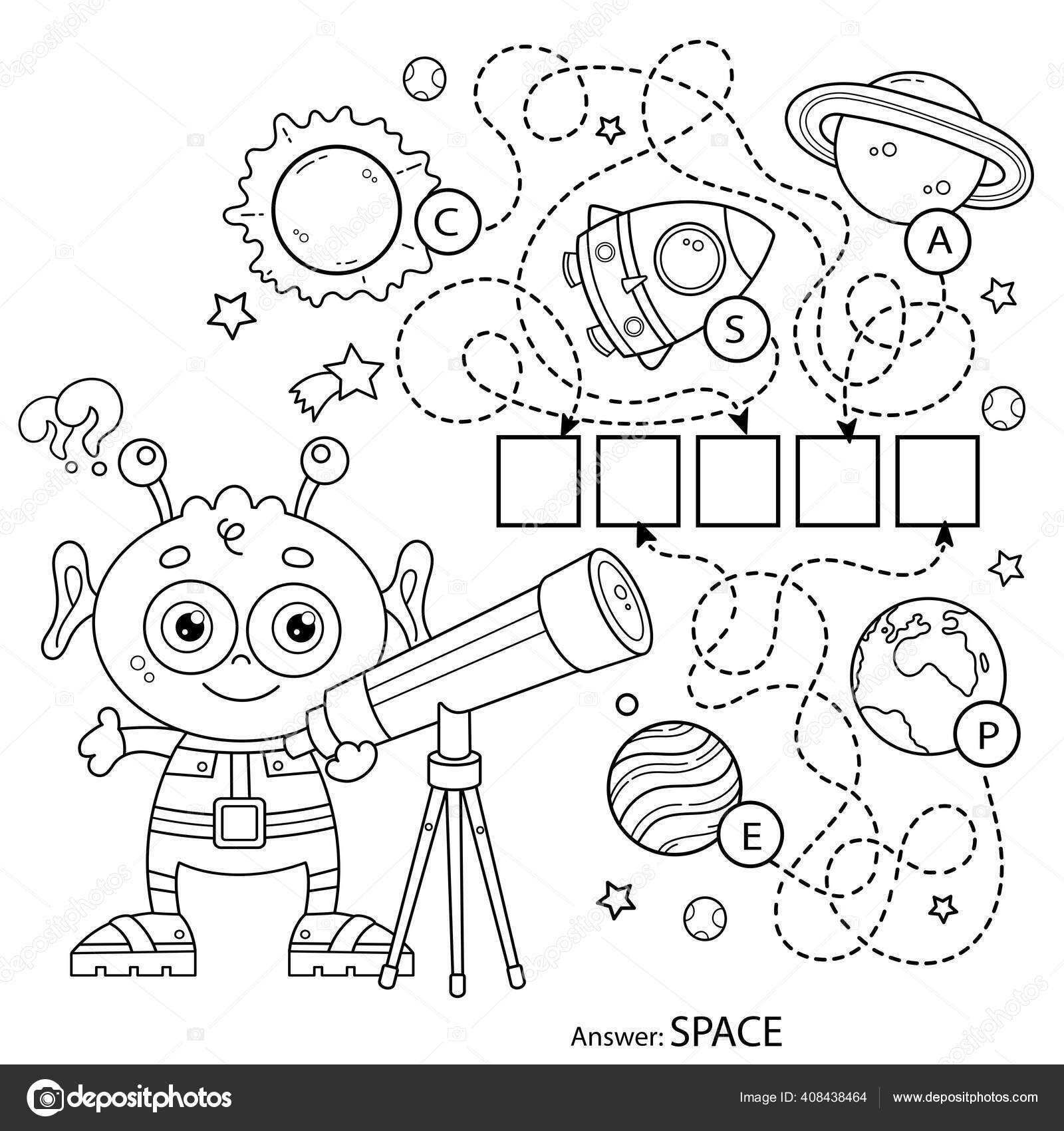 Página para colorear de telescopio para niños