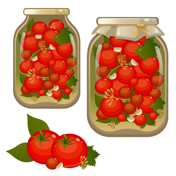 Imagem Cores Jarra Tomates Conservados Escabeche Legumes Picles Comida Cozinha —  Vetores de Stock