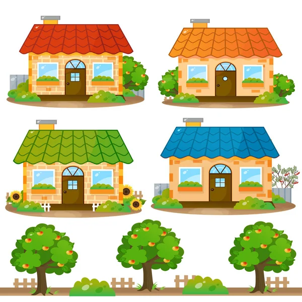 Imágenes Color Casas Ladrillo Dibujos Animados Sobre Fondo Blanco Juego — Vector de stock