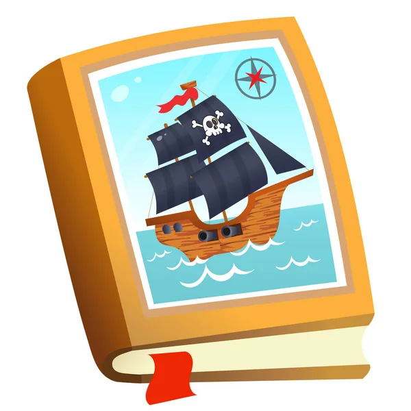 Barevný Obraz Dětské Knihy Pirátech Bílém Pozadí Pohádky Dobrodružství Vektorová — Stockový vektor