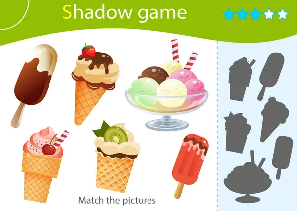 Juego Sombras Para Niños Coincide Con Sombra Correcta Imágenes Color — Vector de stock