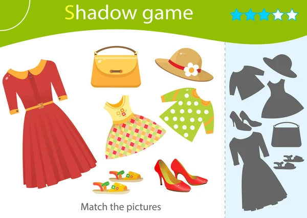 Παιχνίδι Σκιά Για Παιδιά Ταιριάξτε Σωστή Σκιά Χρώμα Εικόνας Των — Διανυσματικό Αρχείο