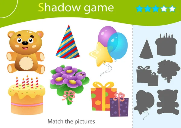 Juego Sombras Para Niños Coincide Con Sombra Correcta Imagen Color — Vector de stock