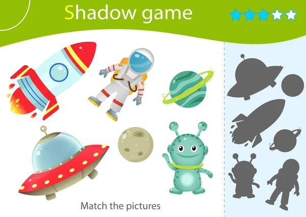 Juego Sombras Para Niños Coincide Con Sombra Correcta Imagen Color — Vector de stock