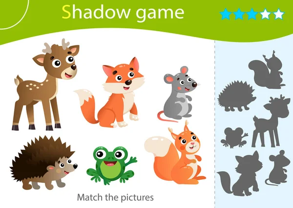 Juego Sombras Para Niños Coincide Con Sombra Correcta Imágenes Color — Vector de stock