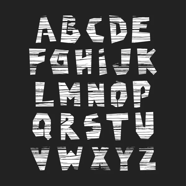 Alfabeto Moderno Mayúsculas Vectoriales Cortar Las Letras Con Textura Rayada — Vector de stock