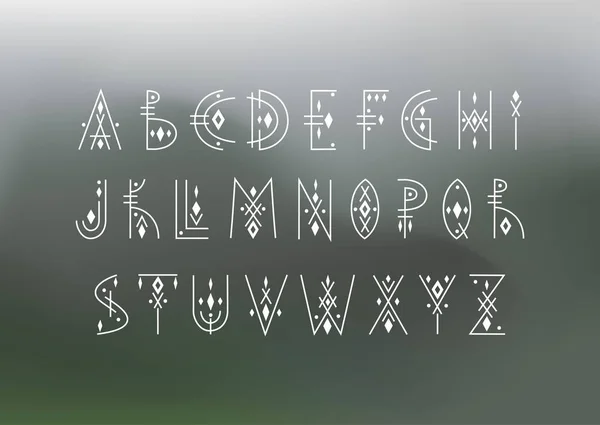 Alfabeto Vettoriale Lettere Maiuscole Stile Indigeno Geometrico Sfondo Sfocato Tema — Vettoriale Stock