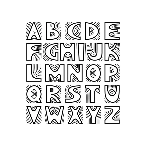 Vector Handgeschreven Hoofdletters Artistieke Alfabet Met Concentrische Lijnen Thema Van — Stockvector