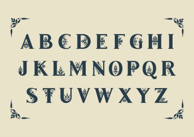 Vektör dekoratif alfabe. Serif büyük harfler vintage flourishes ile dekore edilmiştir. Baş harfleri, Monogram, düğün tasarım için.