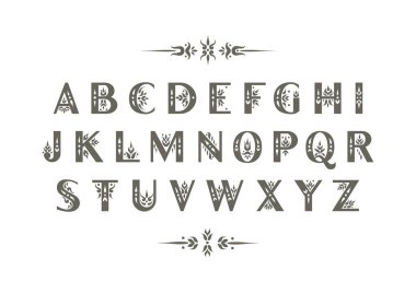 Vektör dekoratif alfabe. Serif büyük harfler vintage flourishes ile dekore edilmiştir. Baş harfleri, Monogram, düğün tasarım için.