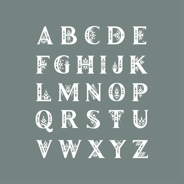 Alfabeto Decorativo Vettoriale Serif Lettere Maiuscole Decorate Con Fioriture Epoca — Vettoriale Stock