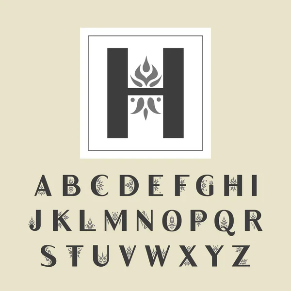 Векторный Декоративный Алфавит Sans Serif Заглавные Буквы Украшены Винтажными Процветает — стоковый вектор