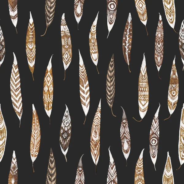 Nahtloses Muster Aus Verzierten Weidenblättern Auf Schwarzem Hintergrund — Stockfoto