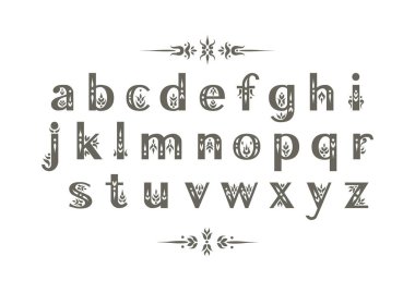 Vektör dekoratif alfabe. Serif küçük harfler vintage flourishes ile dekore edilmiştir. Düğün tasarımı için.