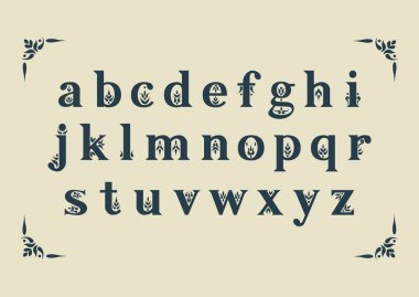 Vektör dekoratif alfabe. Serif küçük harfler vintage flourishes ile dekore edilmiştir. Baş harfleri, Monogram, düğün tasarım için.