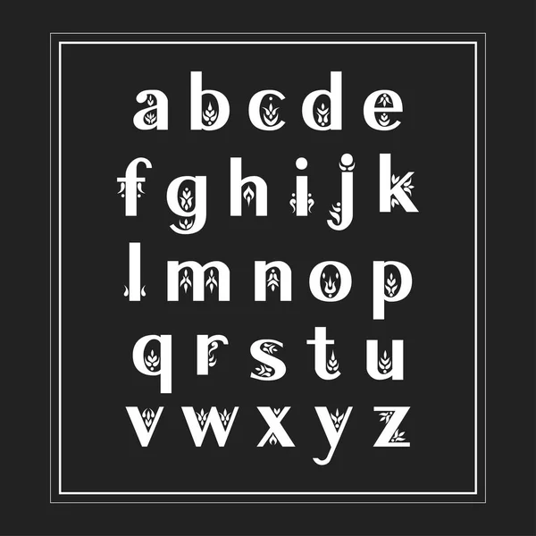 Alfabeto Decorativo Vetorial Sans Serif Letras Minúsculas Decoradas Com Flores — Vetor de Stock
