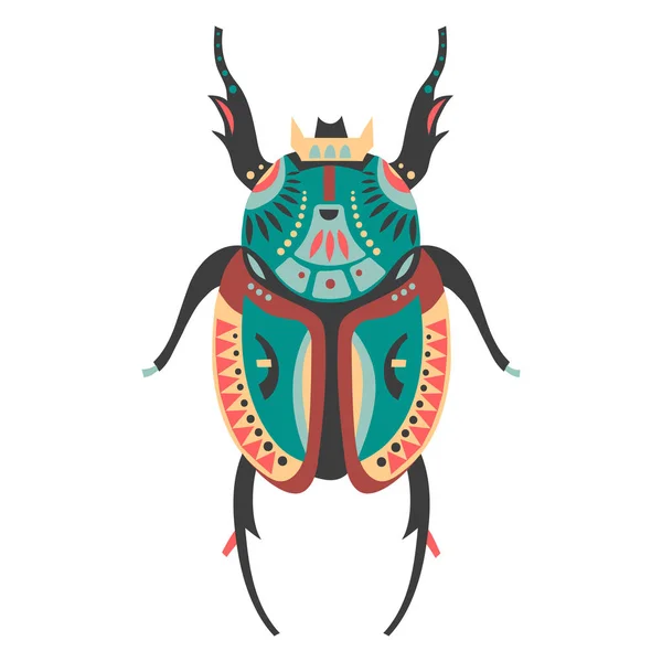 Vector Illustration Stag Beetle Decorated Ethnic Patterns — Stock Vector