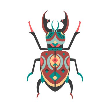 Gergedan böceği vektör çizim etnik desenleri ile dekore edilmiştir..