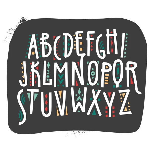 Alfabeto Etnico Maiuscolo Vettoriale Lettere Bianche Disegnate Mano Decorate Con — Vettoriale Stock