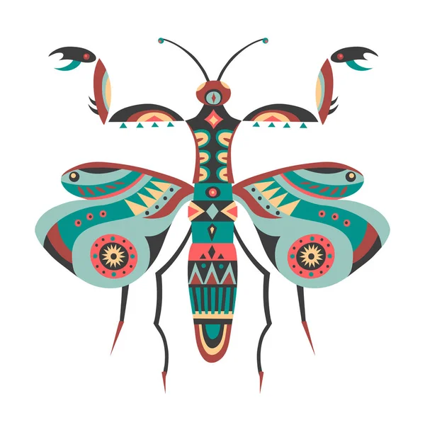 エスニック パターンで飾られたカマキリのベクトル イラスト — ストックベクタ