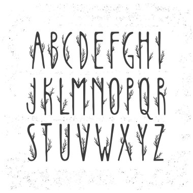 Sonbahar vektör alfabe. Büyük harfler ağaç dalları ile dekore edilmiştir..