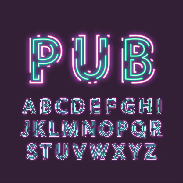 Alphabet Incliné Néon Double Contour Lumineux Intermittent — Image vectorielle