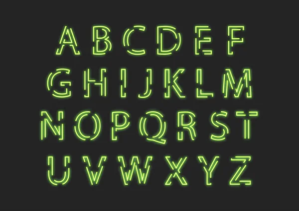 Neon Großbuchstaben Grünes Alphabet Aus Intermittierenden Leuchtenden Konturen — Stockvektor