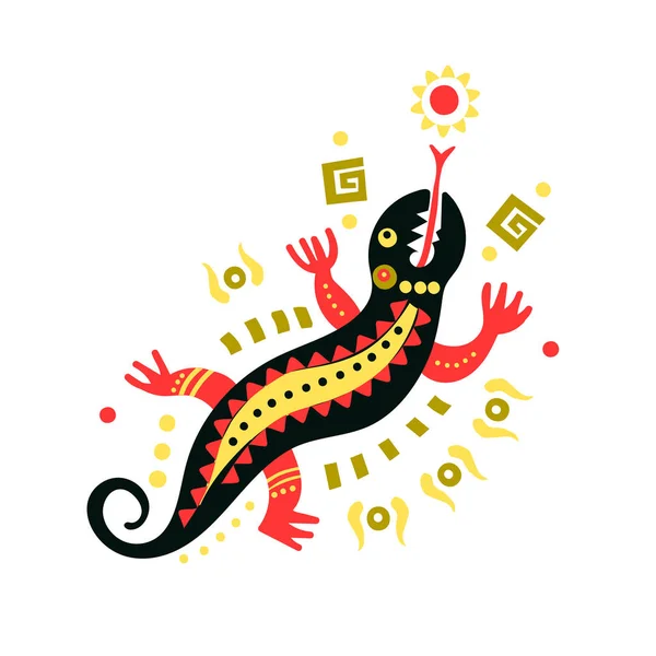 エスニック パターンで飾られたトカゲのベクトル イラスト — ストックベクタ