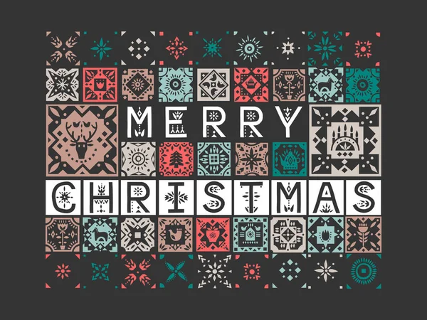 Carte Vœux Vectorielle Avec Lettrage Joyeux Noël Avec Motifs Sur — Image vectorielle