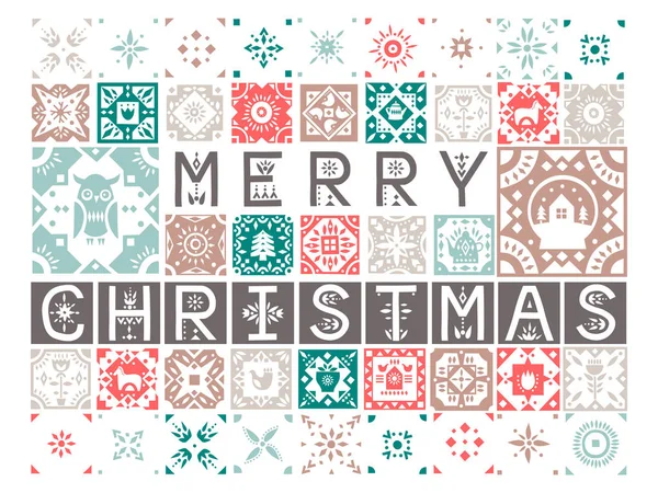 Carte Vœux Vectorielle Avec Lettrage Joyeux Noël Avec Motifs — Image vectorielle