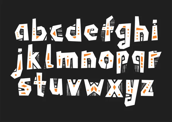 Vektor huruf kecil memotong alfabet dalam gaya pagan dengan pola - Stok Vektor