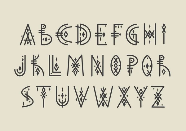 Vektör alfabe seti. Geometrik kabile çizgi sanat stili, büyük harfler. İçin yenilikçi tema, trendy posterleri